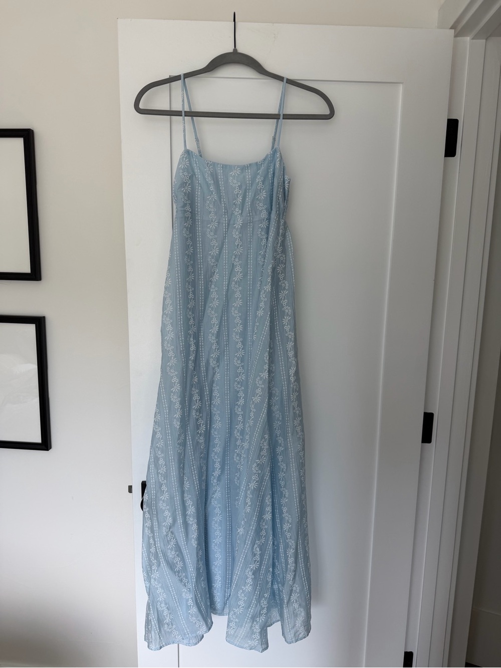 Altar'd State Pale Blue Smocked Sundress with White Embroidery